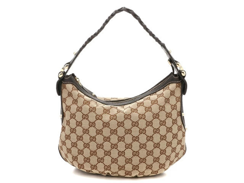 Gucci GG Canvas Hobo Bag x Calfskin Beige Cream